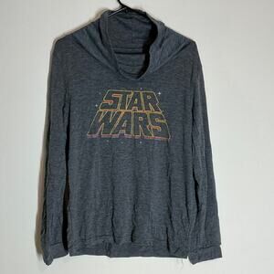 Star Wars Mock Neck Hoodie Size L Gray Women's Long Sleeve Logo Loungewear Soft